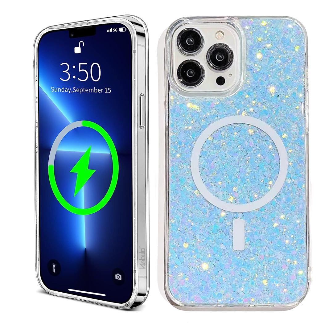 Nebula Magic Glitter Magsafe White Blue - iPhone Cases