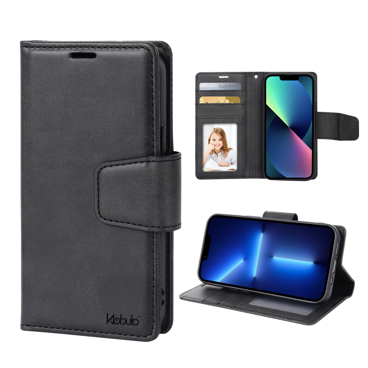 Nebula Flip Leather Wallet Case Black - iPhone Cases