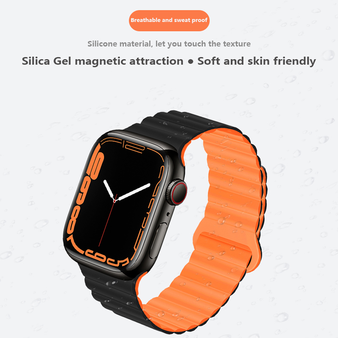 Nebula™ Apple Watch Magnetic Silicone Duo Colour Band 42/44/45mm Black-Orange
