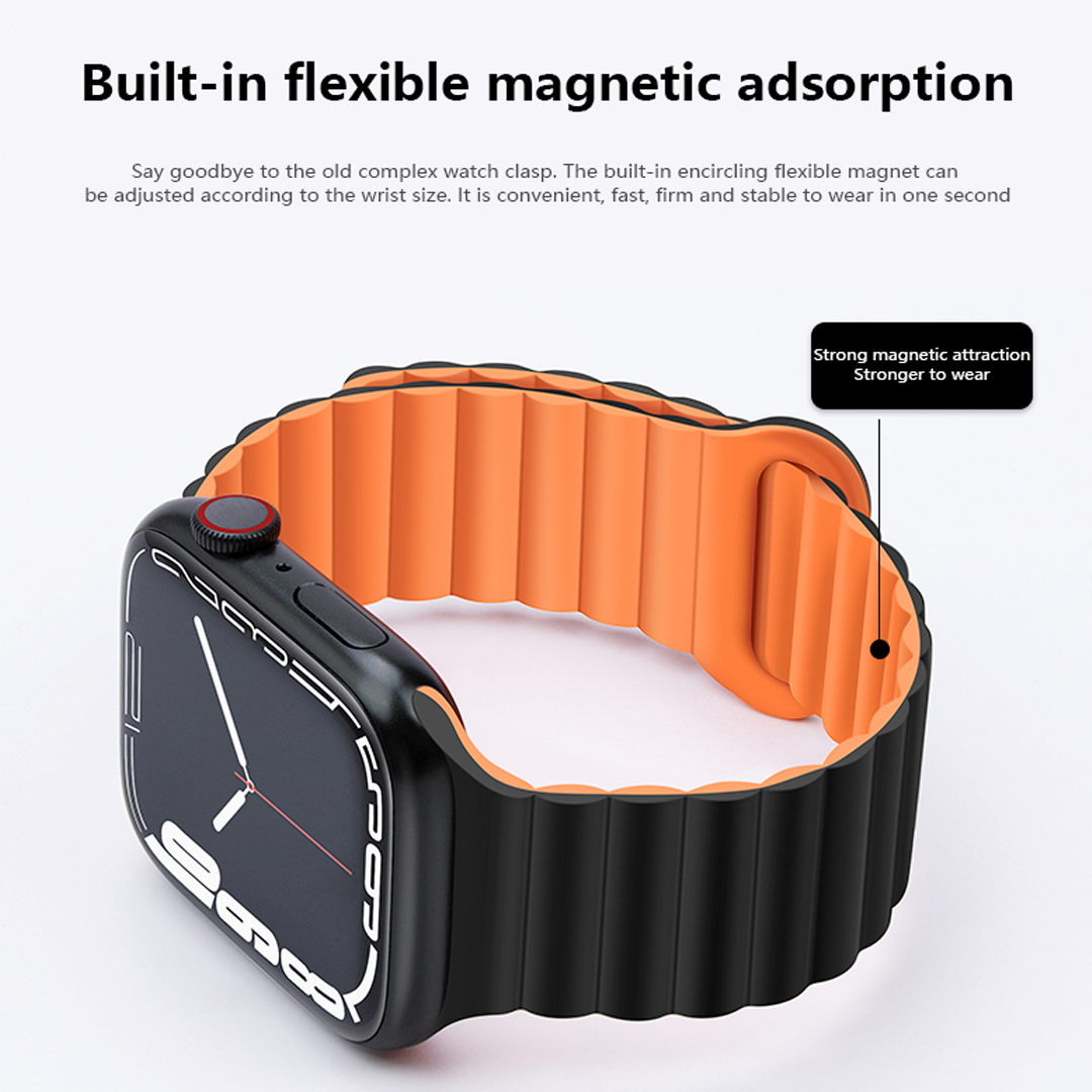 Nebula™ Apple Watch Magnetic Silicone Duo Colour Band 42/44/45mm Black-Orange