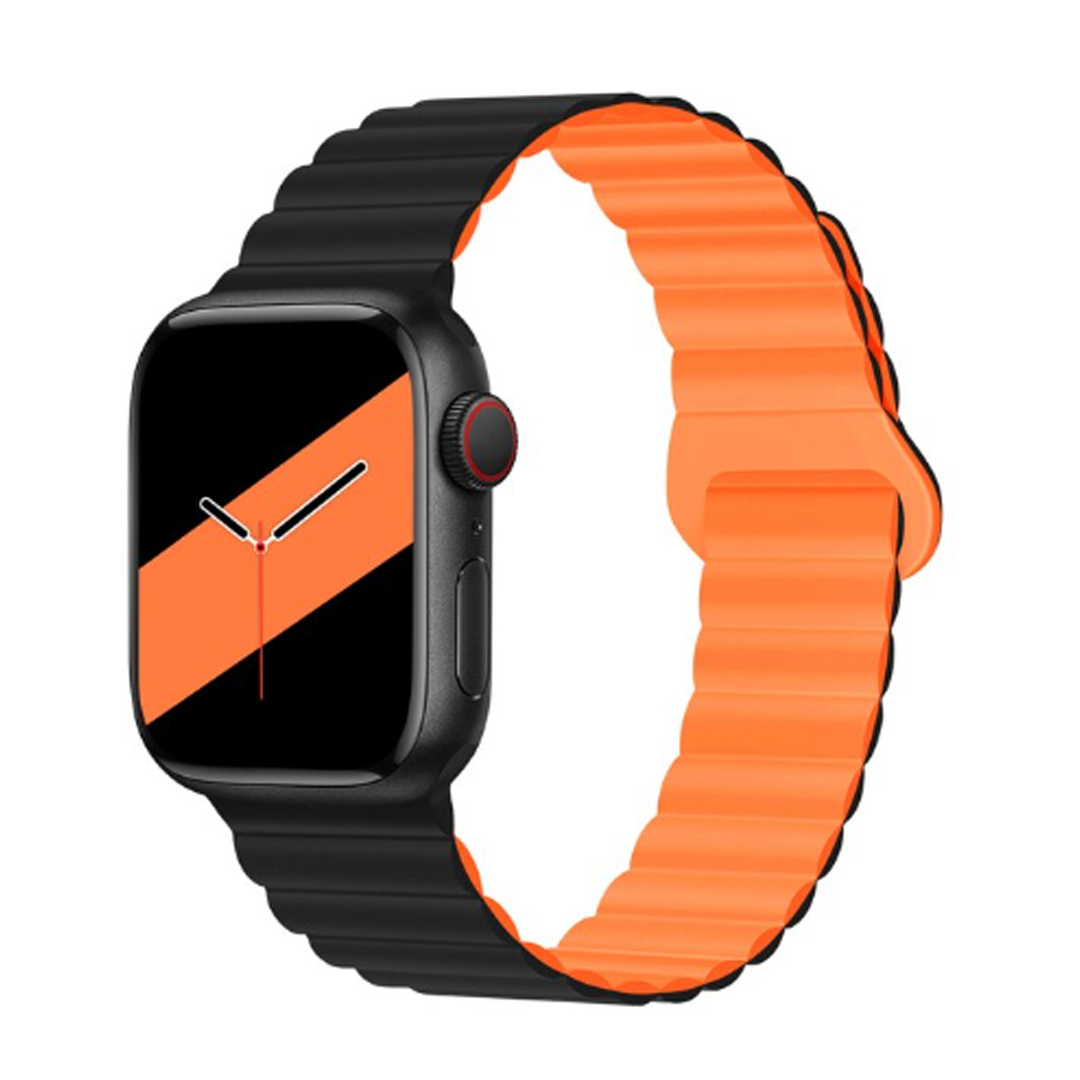Nebula™ Apple Watch Magnetic Silicone Duo Colour Band 42/44/45mm Black-Orange