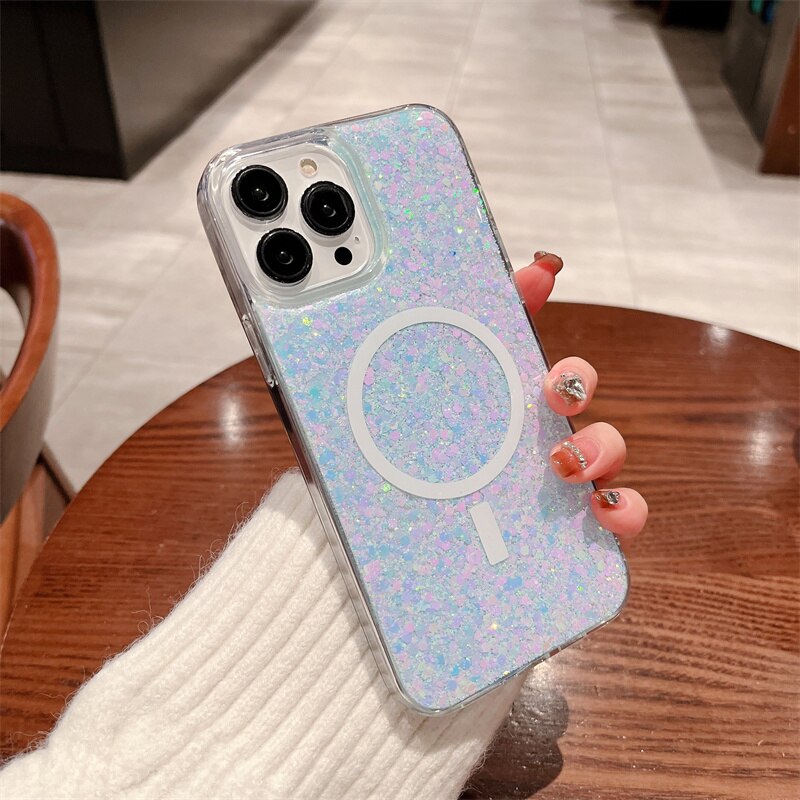 Nebula Magic Glitter Magsafe White Blue - iPhone Cases