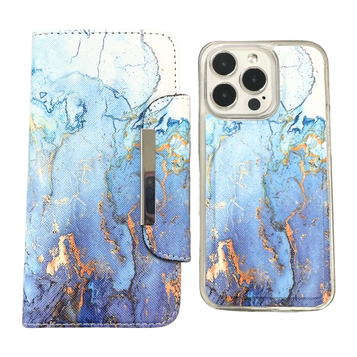 Magnetic Wallet Case Blue Marble - iPhone