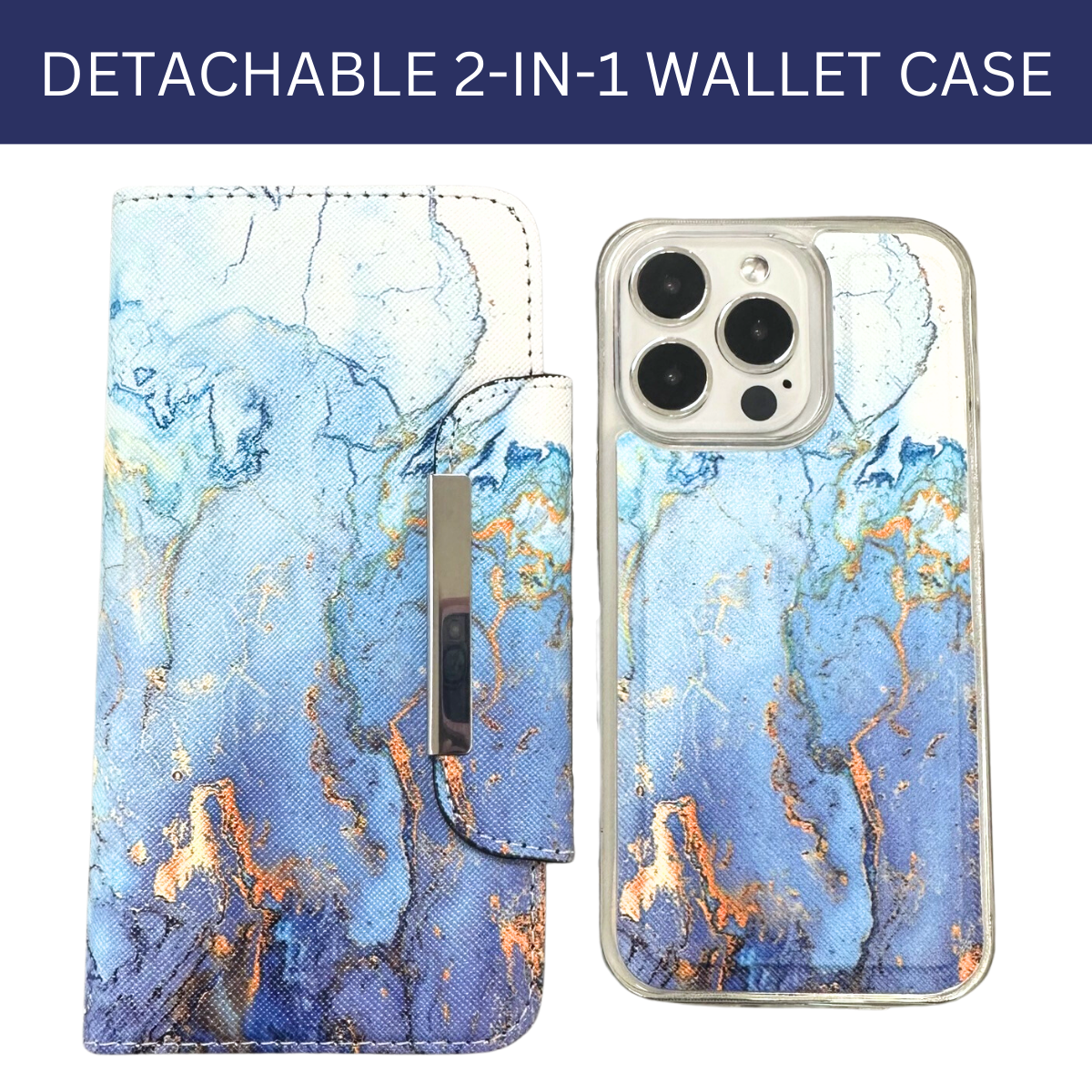 Magnetic Wallet Case Blue Marble - iPhone